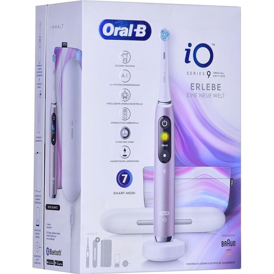 Oral B EK iO Series 9 Rose Quartz + portacepillos + estuche de viaje 1×1 set, cepillo de dientes electrónico