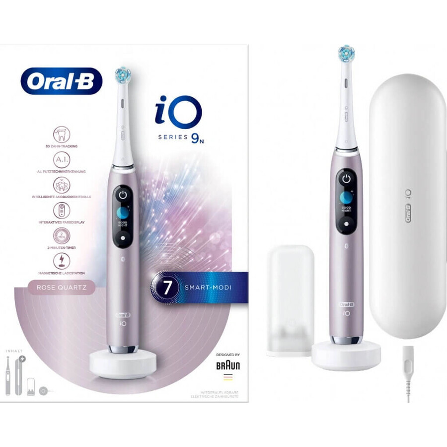 Oral B EK iO Series 9 Rose Quartz + portacepillos + estuche de viaje 1×1 set, cepillo de dientes electrónico