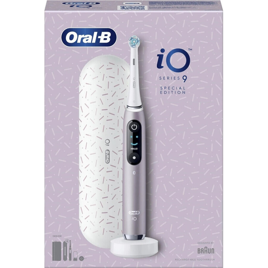 Oral B EK iO Series 9 Rose Quartz + portacepillos + estuche de viaje 1×1 set, cepillo de dientes electrónico