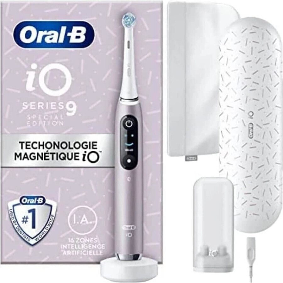 Oral B EK iO Series 9 Rose Quartz + portacepillos + estuche de viaje 1×1 set, cepillo de dientes electrónico