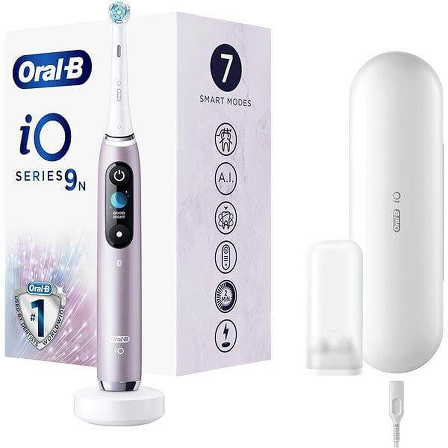 Oral B EK iO Series 9 Rose Quartz + portacepillos + estuche de viaje 1×1 set, cepillo de dientes electrónico