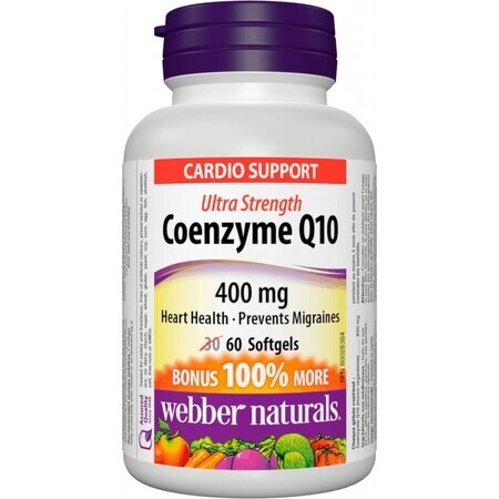 WEBBER NATURALS Coenzima Q10 400 mg EXTRA FUERTE 1×60 cps, complemento alimenticio