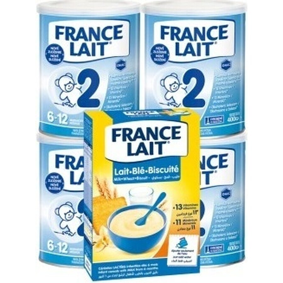 France Lait 2 4x400g + FL tarwepap. Set 250g 1×1, zuigelingenmelkpoeder set