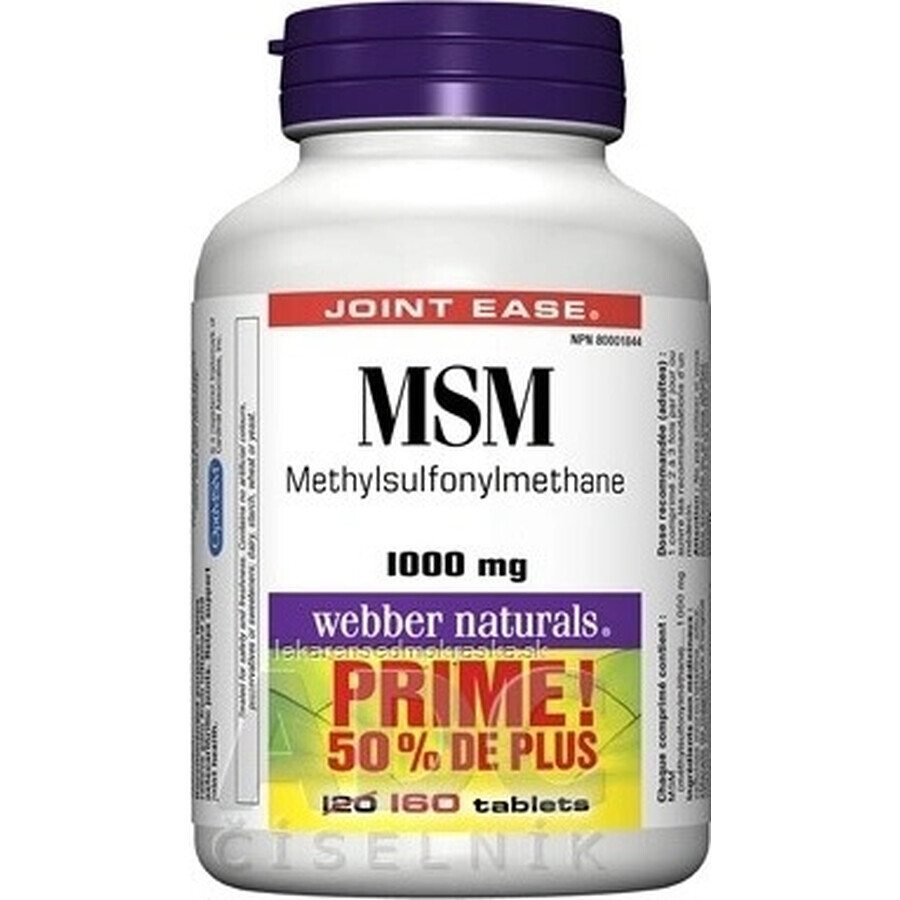 WEBBER NATURALS MSM 1000 mg BONUS 1×160 tbl, complemento alimenticio