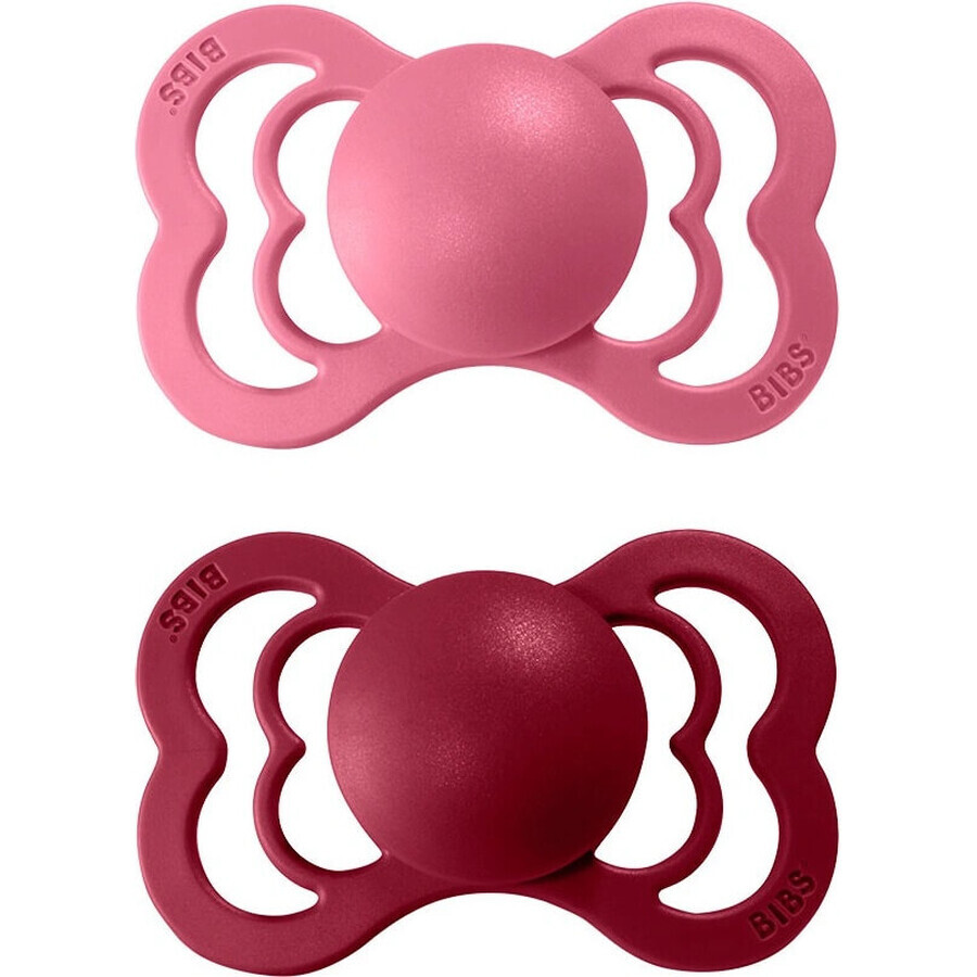 Suzete din silicon BIBS Supreme coral/ruby 1×2 - mărimea 1