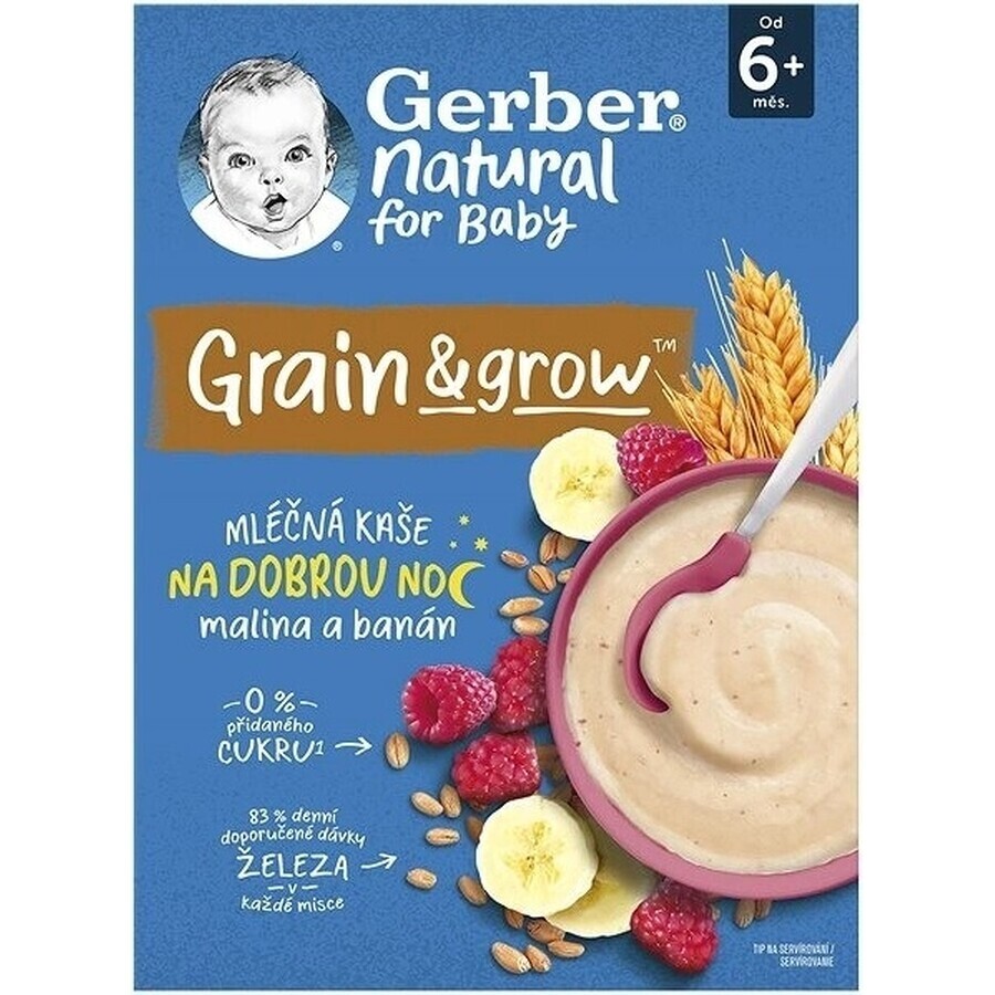 Gerber Natural Milk Porridge Wheat-Oat 1×220 g, framboise et banane (à partir de 6 mois)