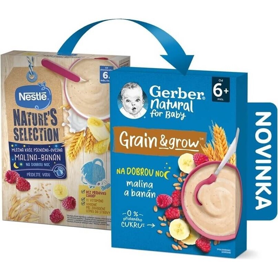 Gerber Natural Milk Porridge Wheat-Oat 1×220 g, framboise et banane (à partir de 6 mois)