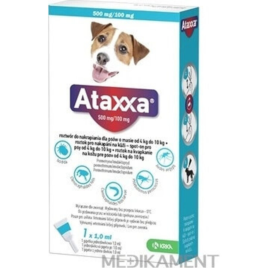 Ataxxa 500 mg/100 mg (perros de 4 kg a 10 kg) 1×1 ml, solución para perros