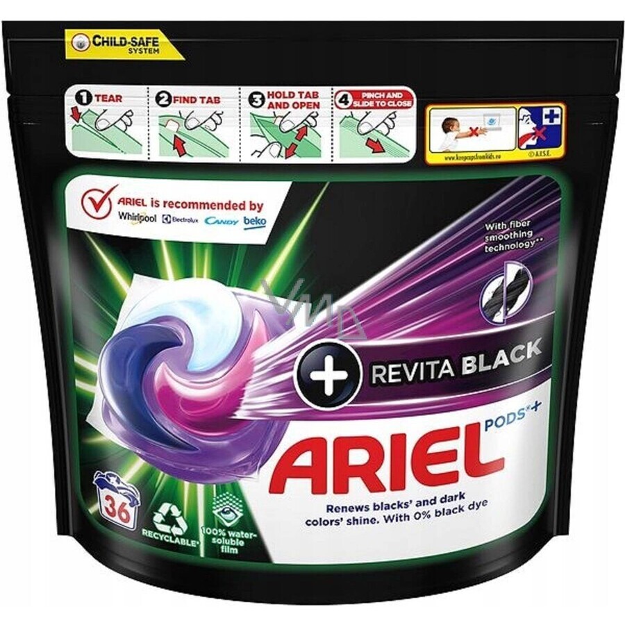 Ariel All-in-1 PODS Revita Revita All-in-1 PODS Revita Negro, Cápsulas de gel de lavado, 36 lavados 1×36pcs, Cápsulas de gel de lavado