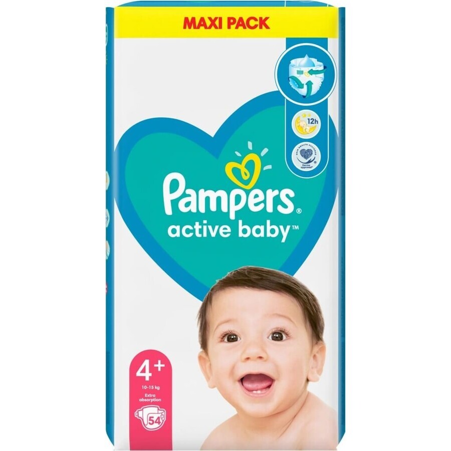 Pampers Active Baby MP S4+ 1×54 pzs, talla S4+, pañales bebé