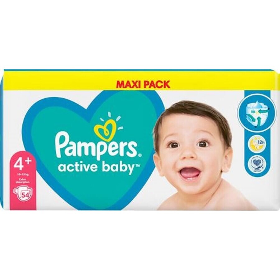 Pampers Active Baby MP S4+ 1×54 pzs, talla S4+, pañales bebé