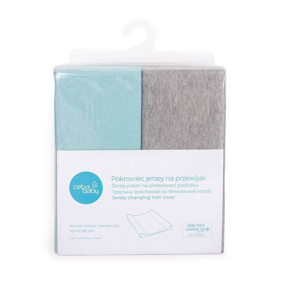 CEBA Replacement mattress cover Light gray Melange+Turquoise 1×2 pieces, size 50x70-80 cm