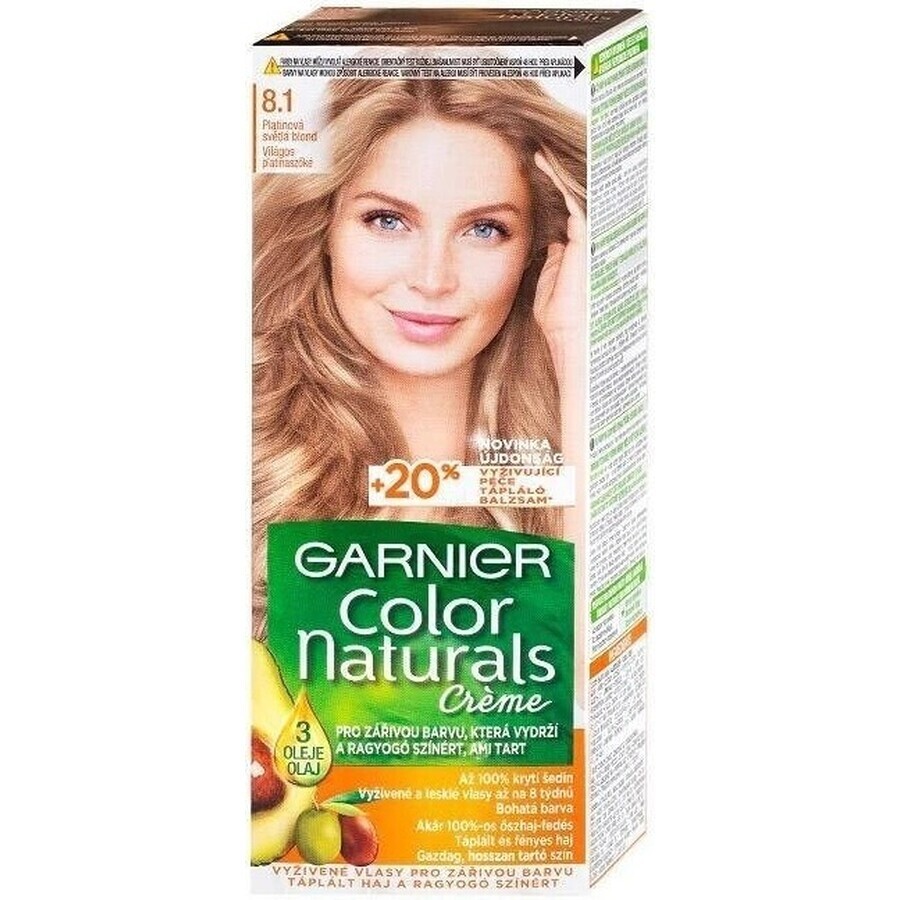 Garnier Color Naturals Tinte Permanente 8.1 Rubio Claro Platino 1×1 pieza, color de pelo