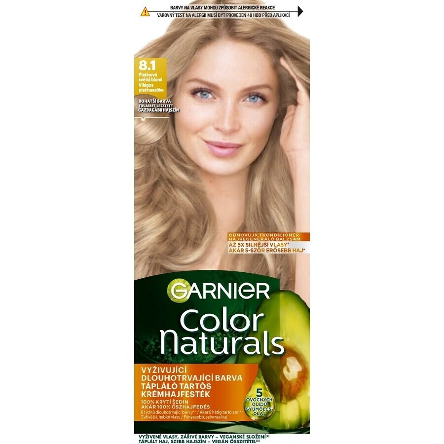 Garnier Color Naturals Tinte Permanente 8.1 Rubio Claro Platino 1×1 pieza, color de pelo