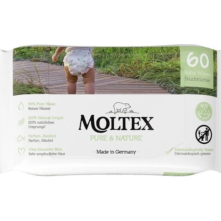 Moltex Pure & Nature EKO Pure & Nature EKO lingettes humides à base d'eau 1×60 pcs, lingettes humides