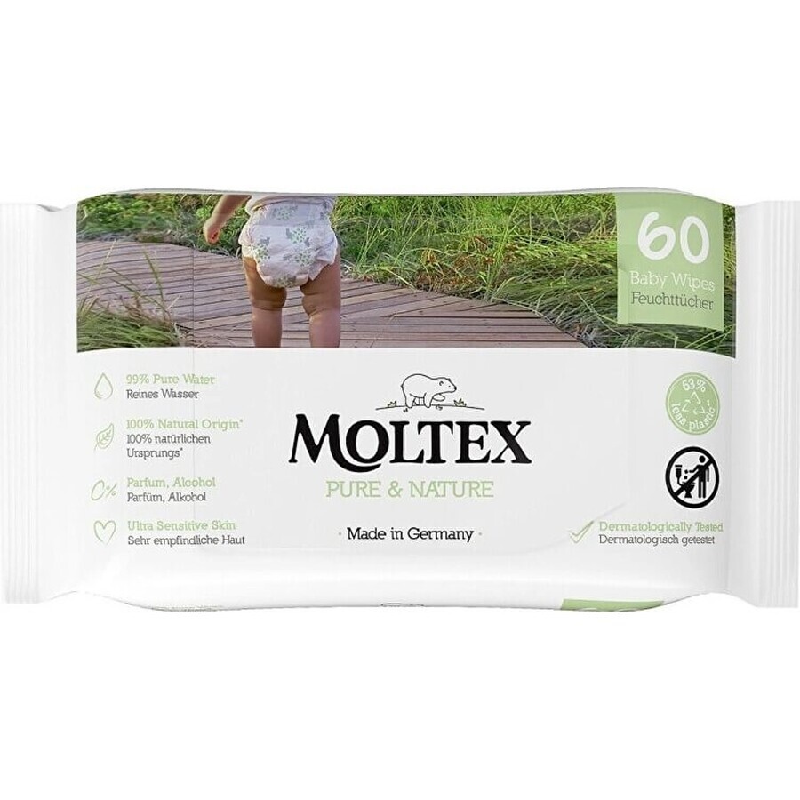 Moltex Pure & Nature EKO Pure & Nature EKO lingettes humides à base d'eau 1×60 pcs, lingettes humides