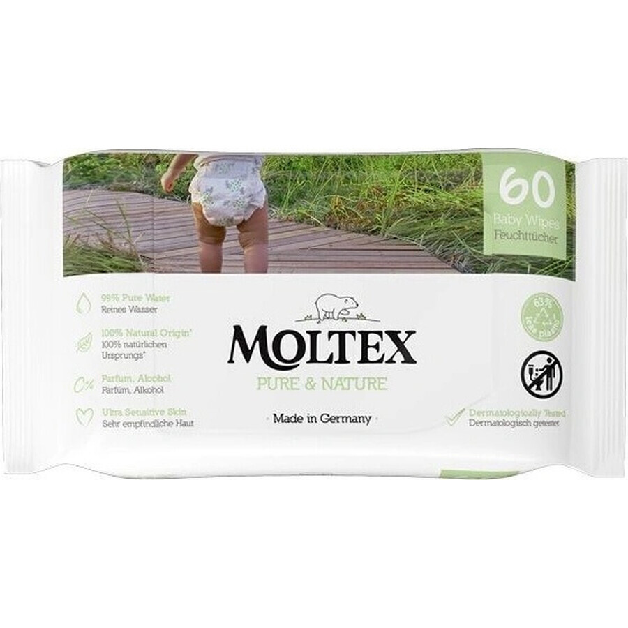 Moltex Pure & Nature EKO Pure & Nature EKO lingettes humides à base d'eau 1×60 pcs, lingettes humides