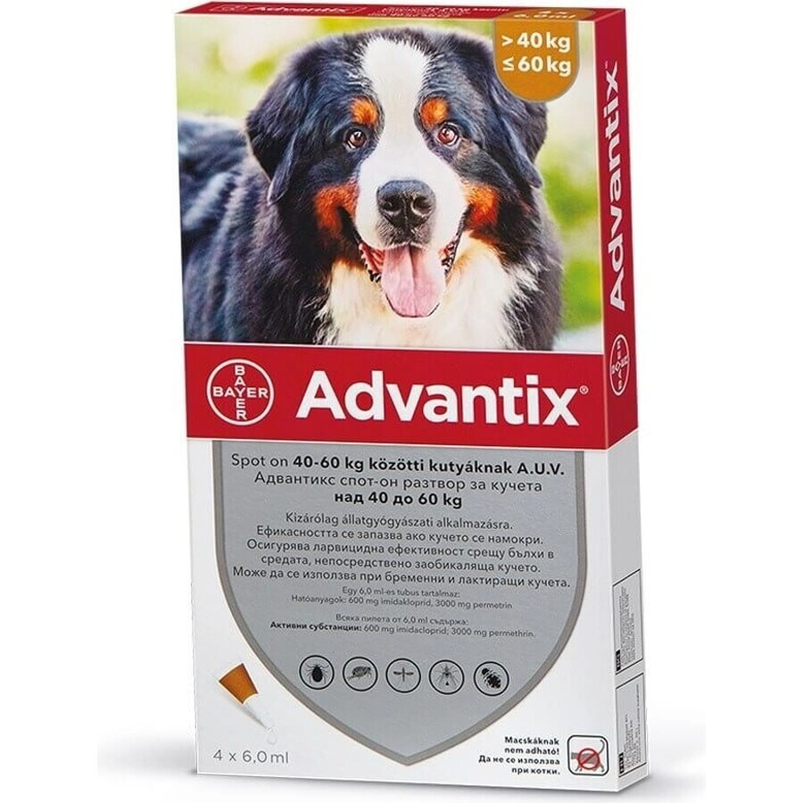 Advantix Spot-on voor honden van 40 tot 60 kg (1 pipet) 1x6 ml