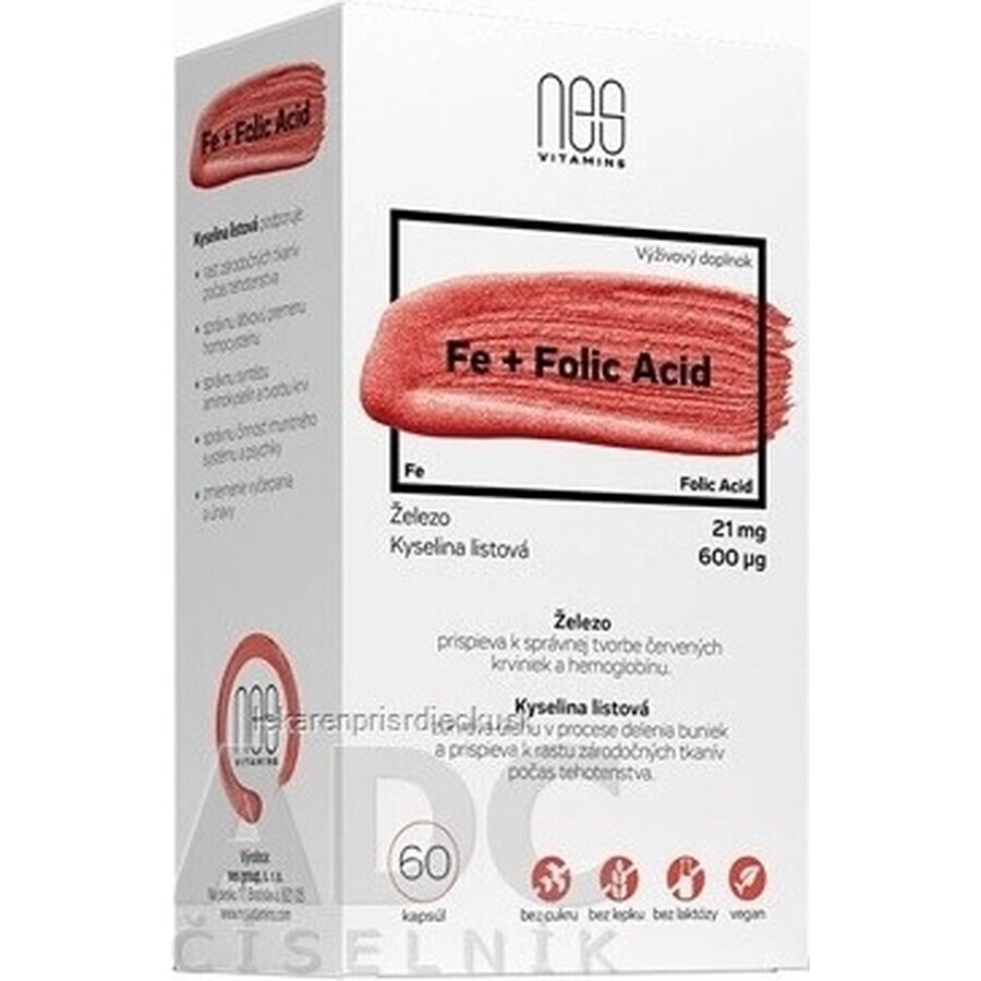 nesVITAMINS Fe 21 mg + Ácido Fólico 600 µg 1×60 cps, complemento alimenticio