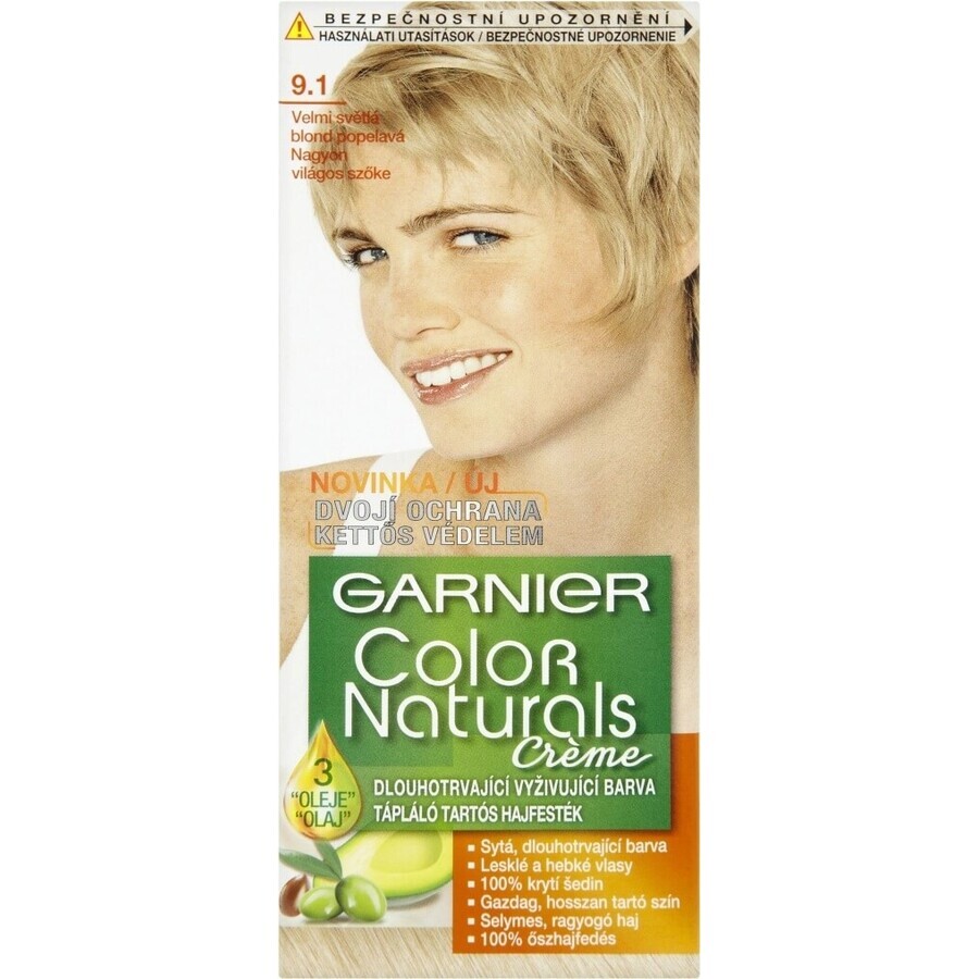 Garnier Color Naturals Coloración Permanente 9.1 Rubio Muy Claro Rubio Ceniza 1×1 pieza, coloración capilar