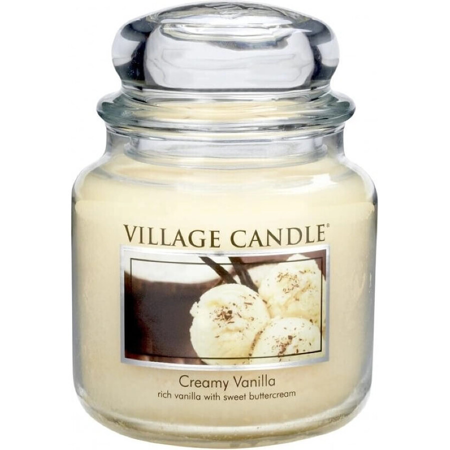 Village Candle Lumânare parfumată în sticlă - Creamy Vanilla - Înghețată de vanilie, medie 1×1 buc