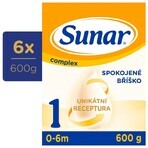 Sunar Complex 1 6×600 g, latte per lattanti, dalla nascita