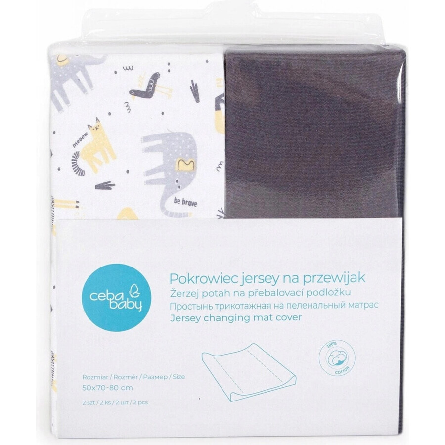 CEBA Funda cambiador 2 piezas Gris oscuro + elefante 1×2 piezas, con elefantes