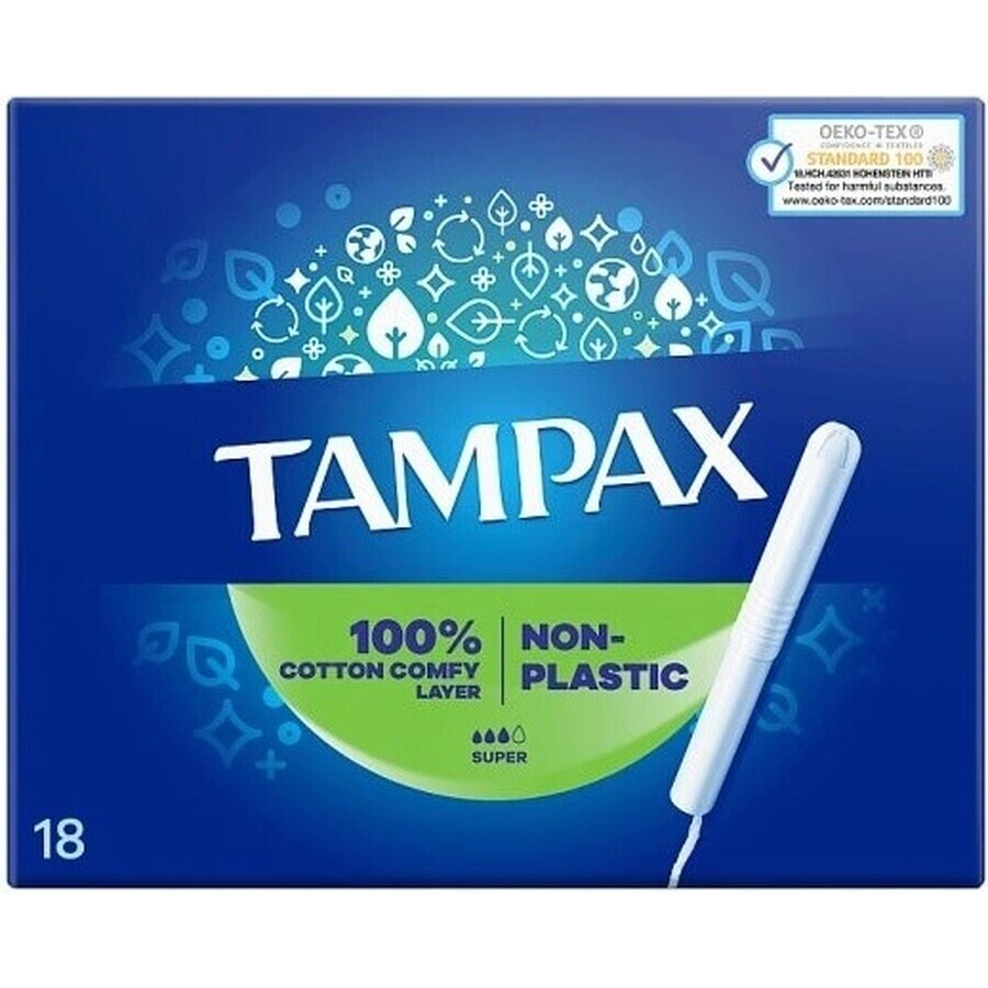 Tampax NON-PLASTIC Super 18pcs 1×18 pcs, tampones