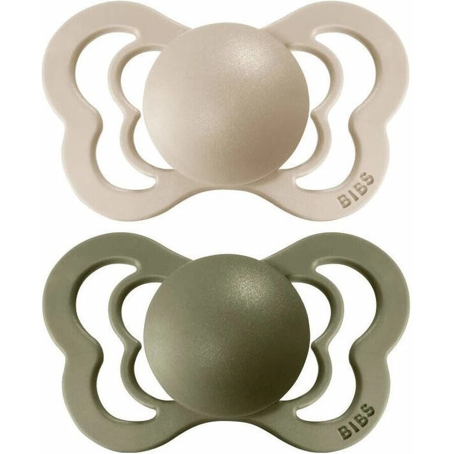 BIBS Couture vanille/olive 1×2 silicone orthodontique BIBS Couture sucettes en silicone - taille 1