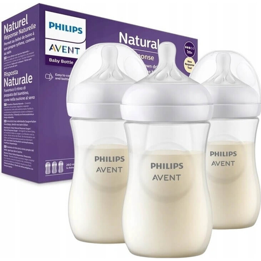 Philips AVENT Natural Response Biberón 260 ml, 1m+ 3 unidades 1×3 unidades 1×3 unidades, vidrio