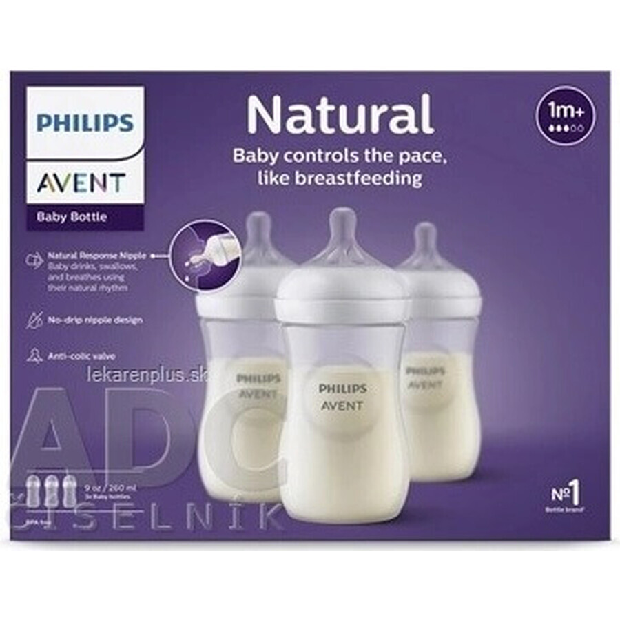 Philips AVENT Natural Response Biberón 260 ml, 1m+ 3 unidades 1×3 unidades 1×3 unidades, vidrio