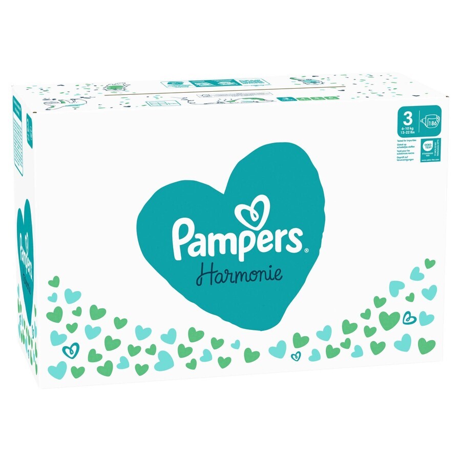 PAMPERS HARMONIE BABY DIAPERS V.3 6-10KG 186KS 1×186 pcs, pañales talla 3