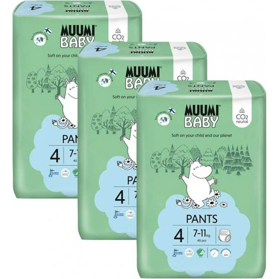 Muumi Baby Pants 4 Maxi 7-11 kg, paquete mensual de pañales ecológicos 1×120pcs, pañales ecológicos