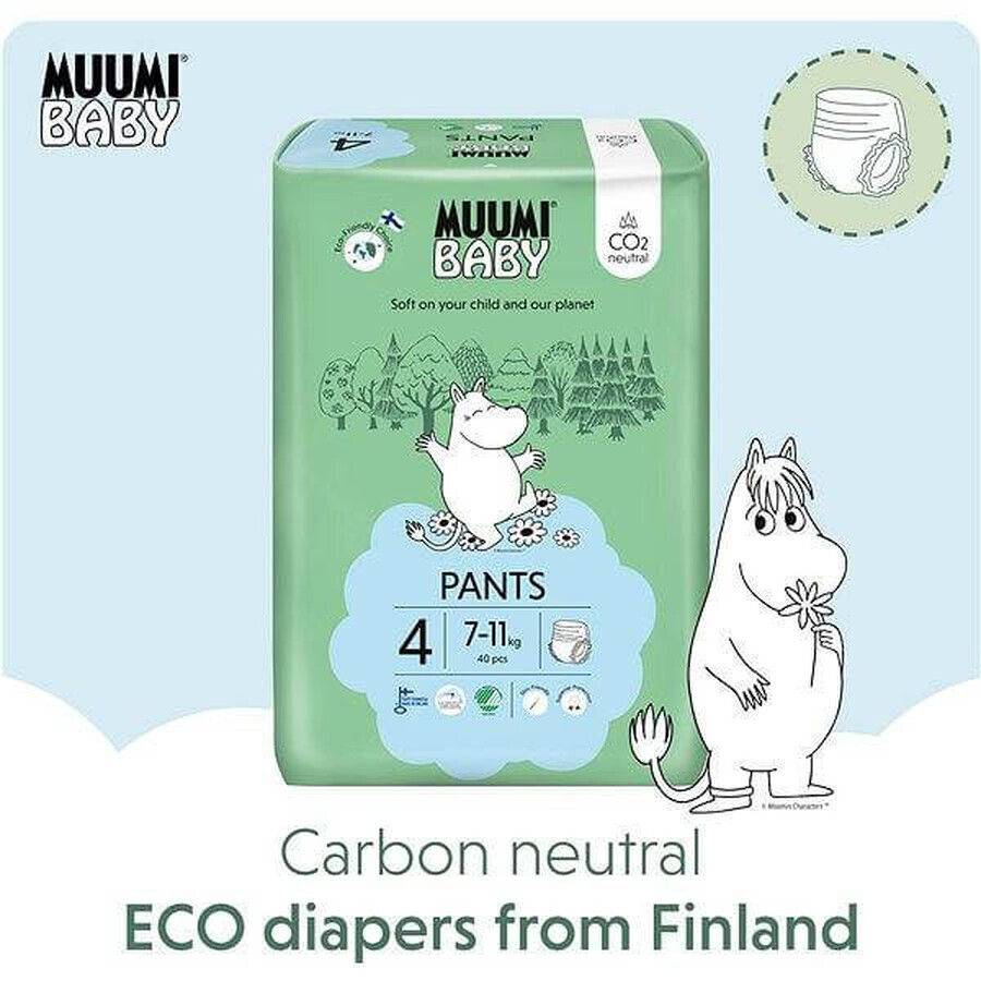 Muumi Baby Pants 4 Maxi 7-11 kg, paquete mensual de pañales ecológicos 1×120pcs, pañales ecológicos