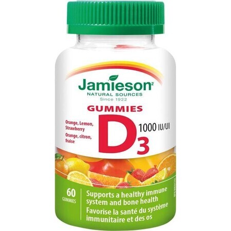 Jamieson Vitamine D3 1000 IU Gummies 60pcs 1×60 tbl, complément alimentaire