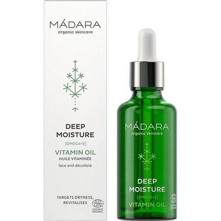 Mádara DEEP MOISTURE, Tiefenbefeuchtendes Vitamin-Gesichtsöl 1×50 ml, multifunktionales Vitaminöl aus kontrolliert biologischem Anbau