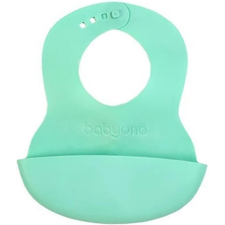 BABYONO Babero de plástico blando con bolsillo sin BPA menta 6m+ 1×1 ud, babero de plástico