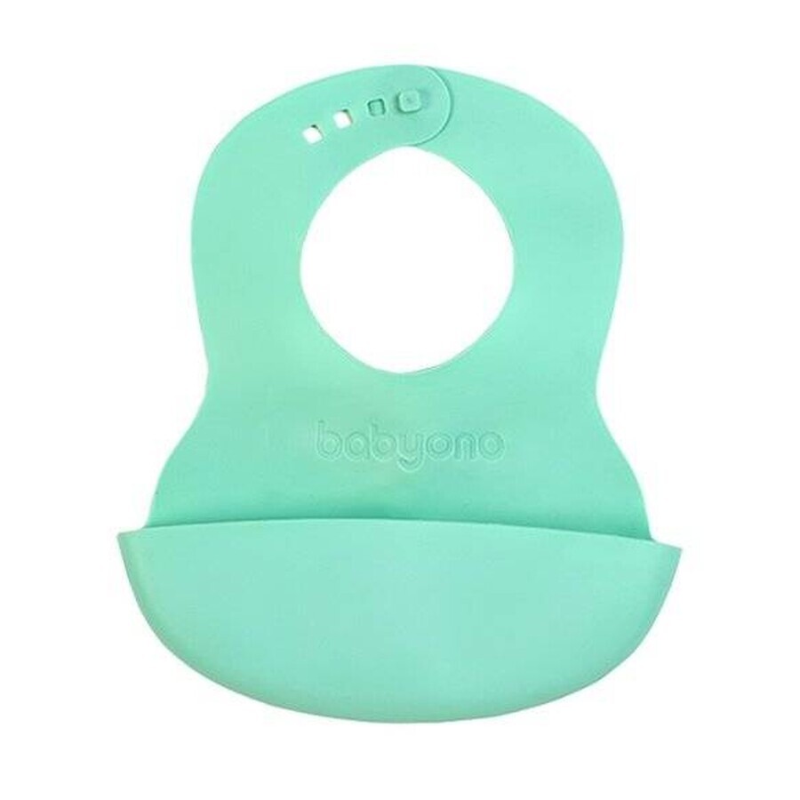 BABYONO Babero de plástico blando con bolsillo sin BPA menta 6m+ 1×1 ud, babero de plástico