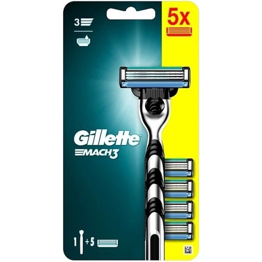 GILLETTE MACH3 SHAVER + 5NH Set 1×1, Rasierer + 5 Ersatzköpfe