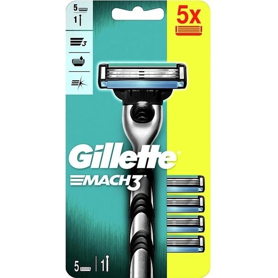 GILLETTE MACH3 SHAVER + 5NH Set 1×1, Rasierer + 5 Ersatzköpfe