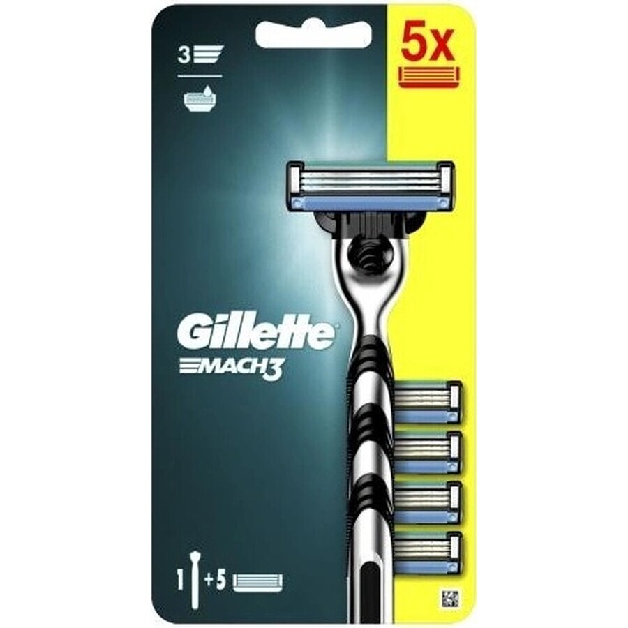 GILLETTE MACH3 SHAVER + 5NH Set 1×1, Rasierer + 5 Ersatzköpfe