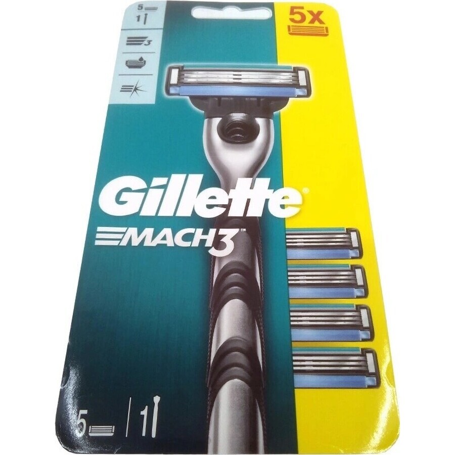 GILLETTE MACH3 SHAVER + 5NH Set 1×1, Rasierer + 5 Ersatzköpfe