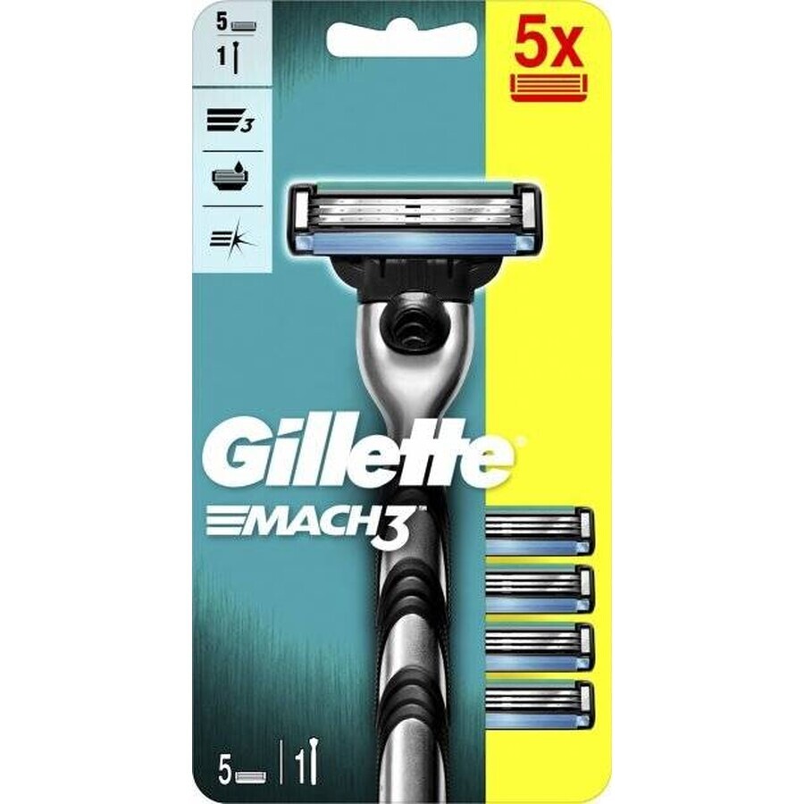 GILLETTE MACH3 SHAVER + 5NH Set 1×1, Rasierer + 5 Ersatzköpfe