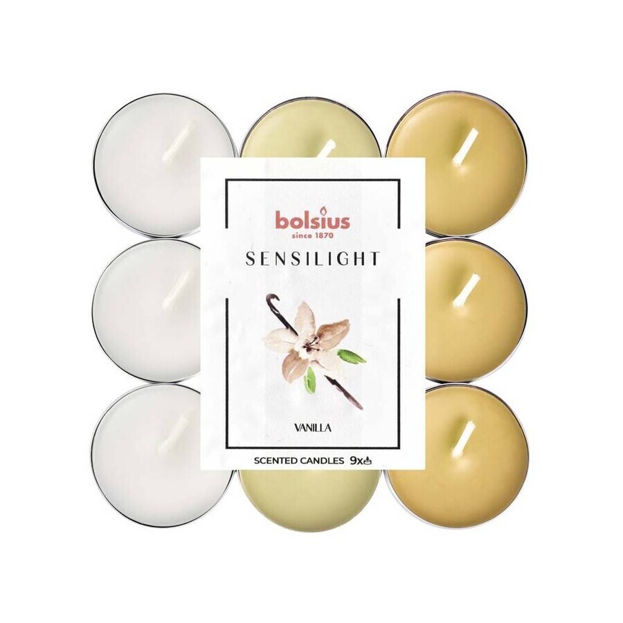 BOLSIUS Tea lights sensilight VANILLA 1×9 pcs, tricolor