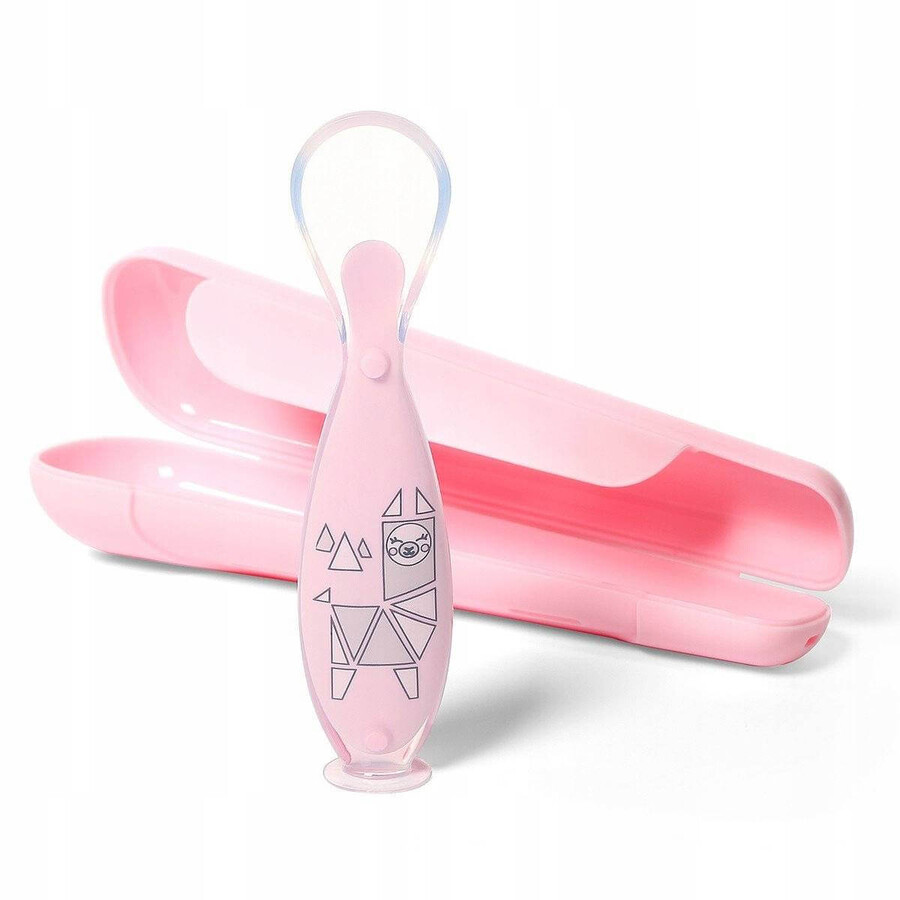 BABYONO Cucchiaio in silicone con coperchio rosa 6m+ 1×1 pz.