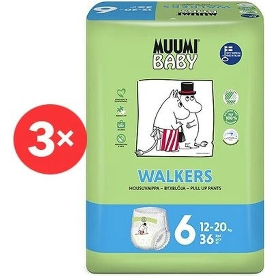 Muumi Baby Pants 6 Junior 12-20 kg, paquete mensual de eco pañales 1×108pcs, eco pañales