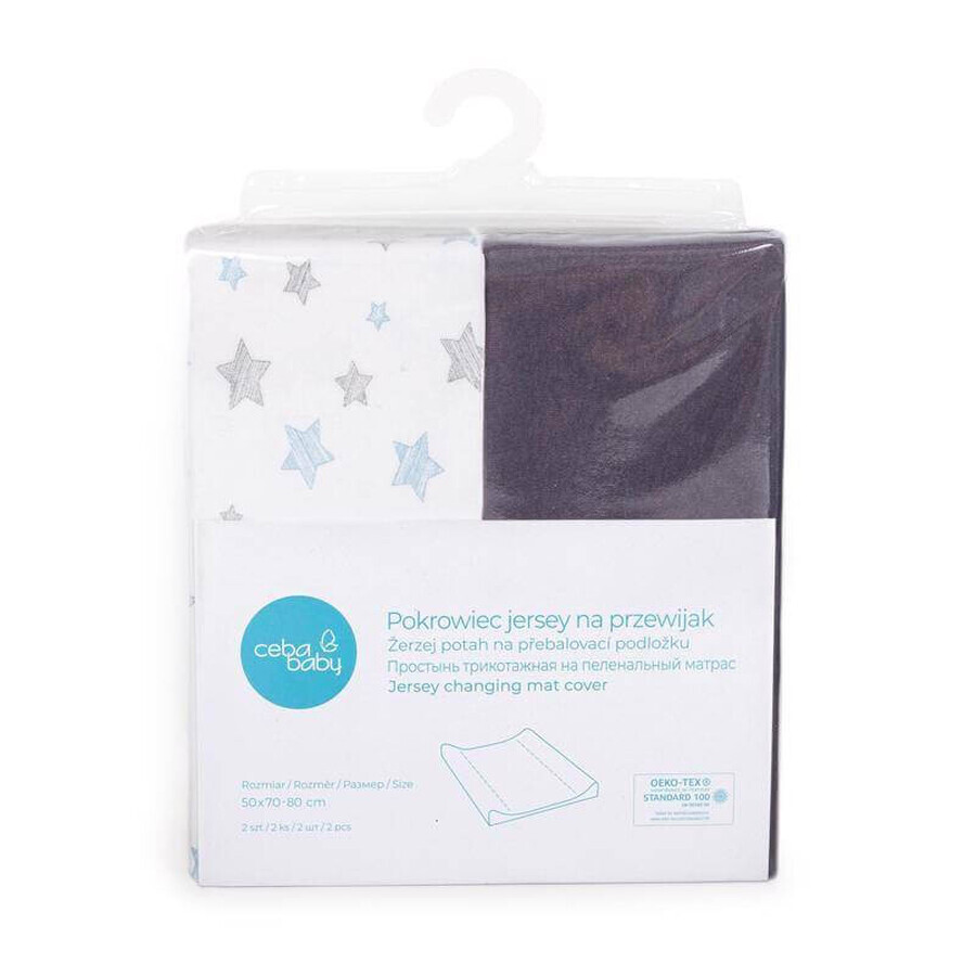 CEBA Mat cover for changing mat dark gray+blue Stars 1×2 pcs, size 50x70-80 cm