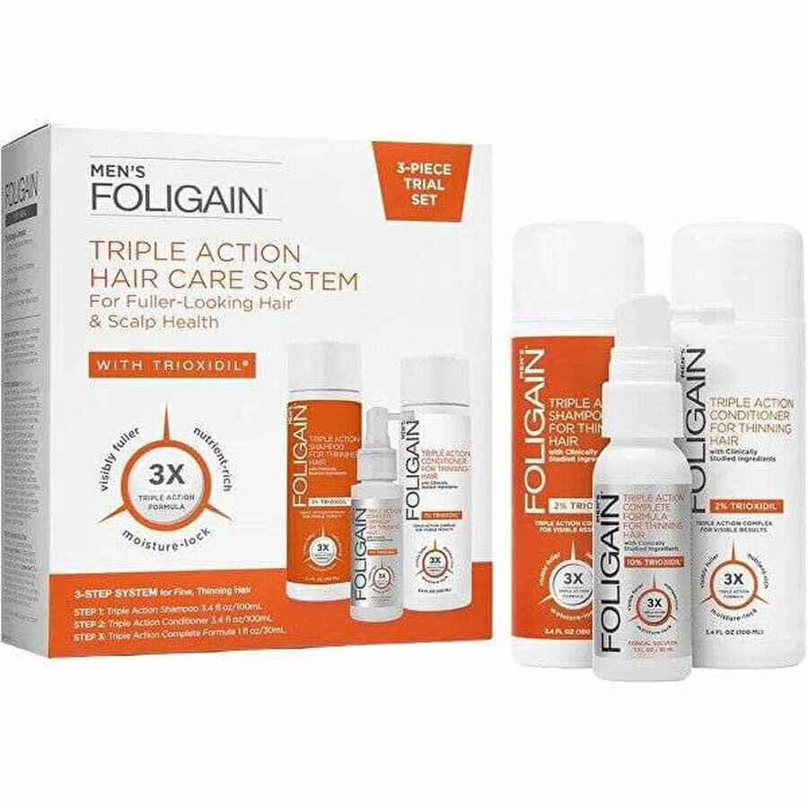 Foligain Triple Action Travel set against hair loss for men 100ml + 100 ml + 30 ml 1×1 set, products against hair loss