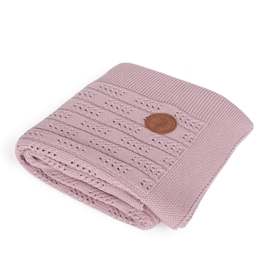 CEBA Couverture tricotée dans une boîte cadeau 90 x 90 rose à chevrons 1×1, 100% coton