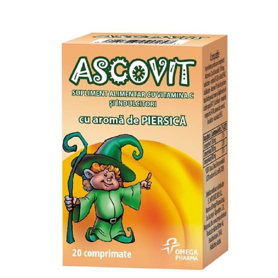 Ascovit con Vitamina C sabor melocotón, 20 comprimidos, Omega Pharm